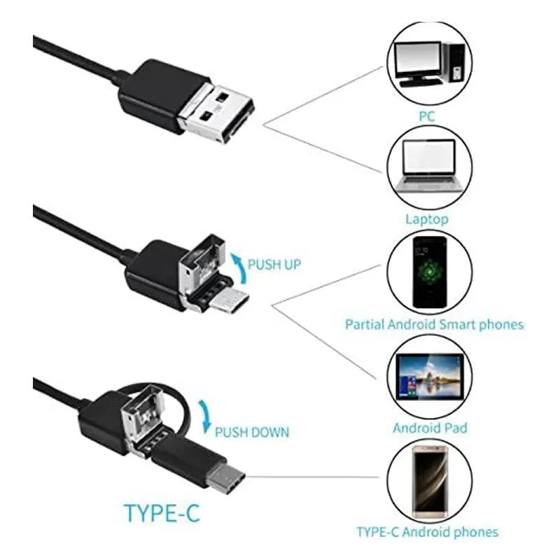 10M 3 In-1 Usb, Micro Usb, And Type C Endoscope Ca-3