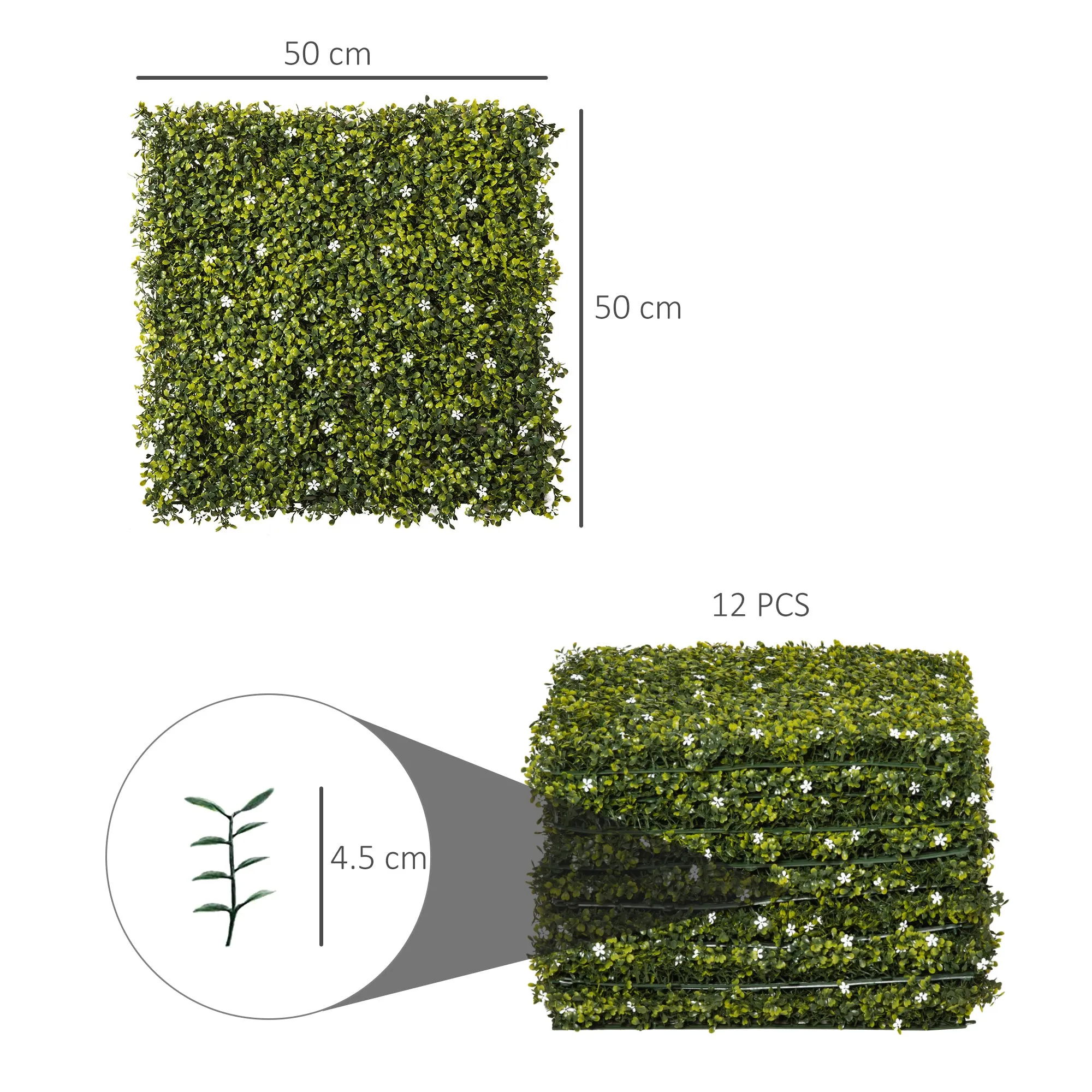 12PCS Artificial Boxwood Wall Panels 50cm x 50cm Grass Privacy Fence Screen Faux Hedge Greenery Backdrop Encrypted Milan Grass