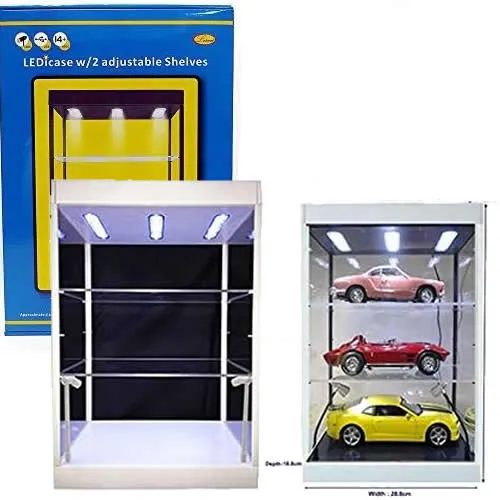 1:6 Figure LED Clear Display Case - 3 Tiers USB Powered Mirror Base & 2 Adjustable Shelves (Also Suitable for 1:18 Model Vehicles / Lego)