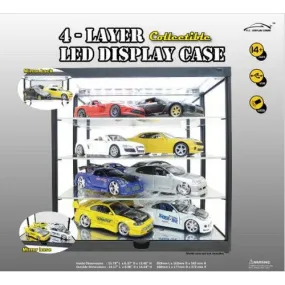 1:6 Figure LED Clear Display Case - 4 Tiers USB Powered Mirror Base & 3 Adjustable Shelves (Also Suitable for 1:10, 1:12 Figures & 1:18, 1:24 Model Vehicles / Lego)