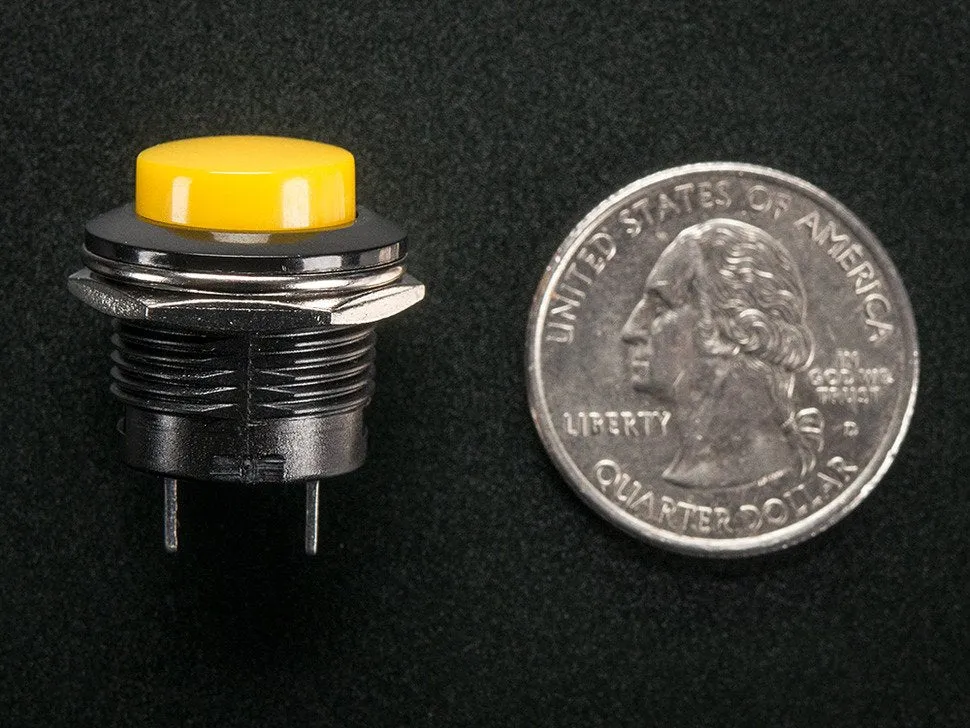 16mm Panel Mount Momentary Pushbutton -  Yellow