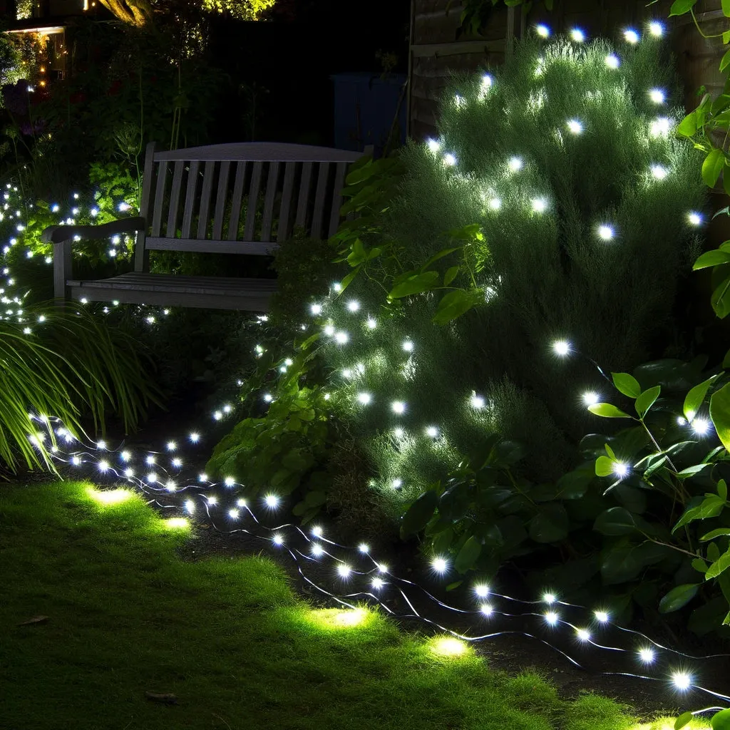 200 Bright White LED Solar Fairy Lights - Dual Powered via USB