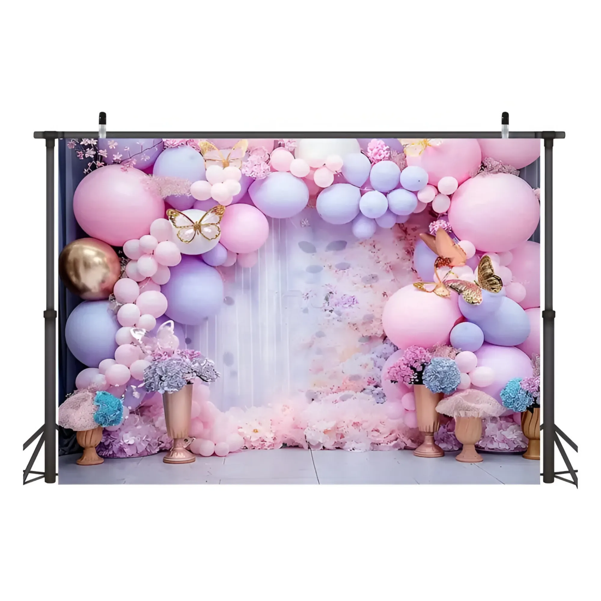 2.3X1.8M Balloons, Flowers, Butterflies Design Kids Birthday Backdrop Cloth