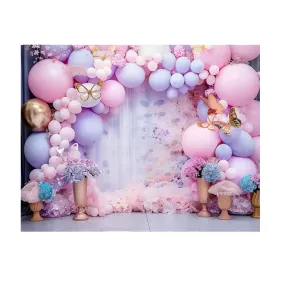 2.3X1.8M Balloons, Flowers, Butterflies Design Kids Birthday Backdrop Cloth