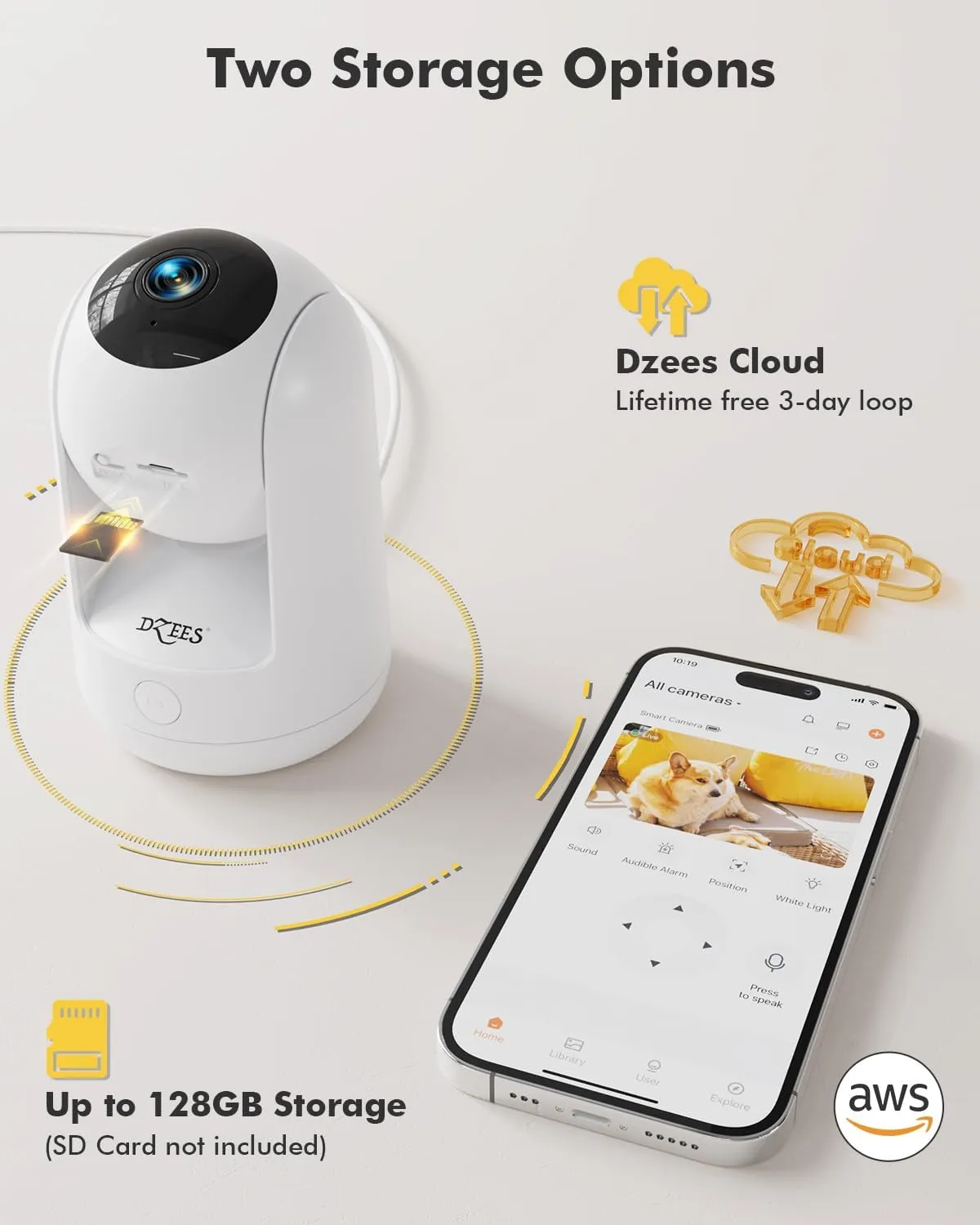 360° PTZ Wired WiFi Camera 24/7 Dog Pet Camera Indoor Security Camera with 2.4 Ghz WiFi Dzees CA49