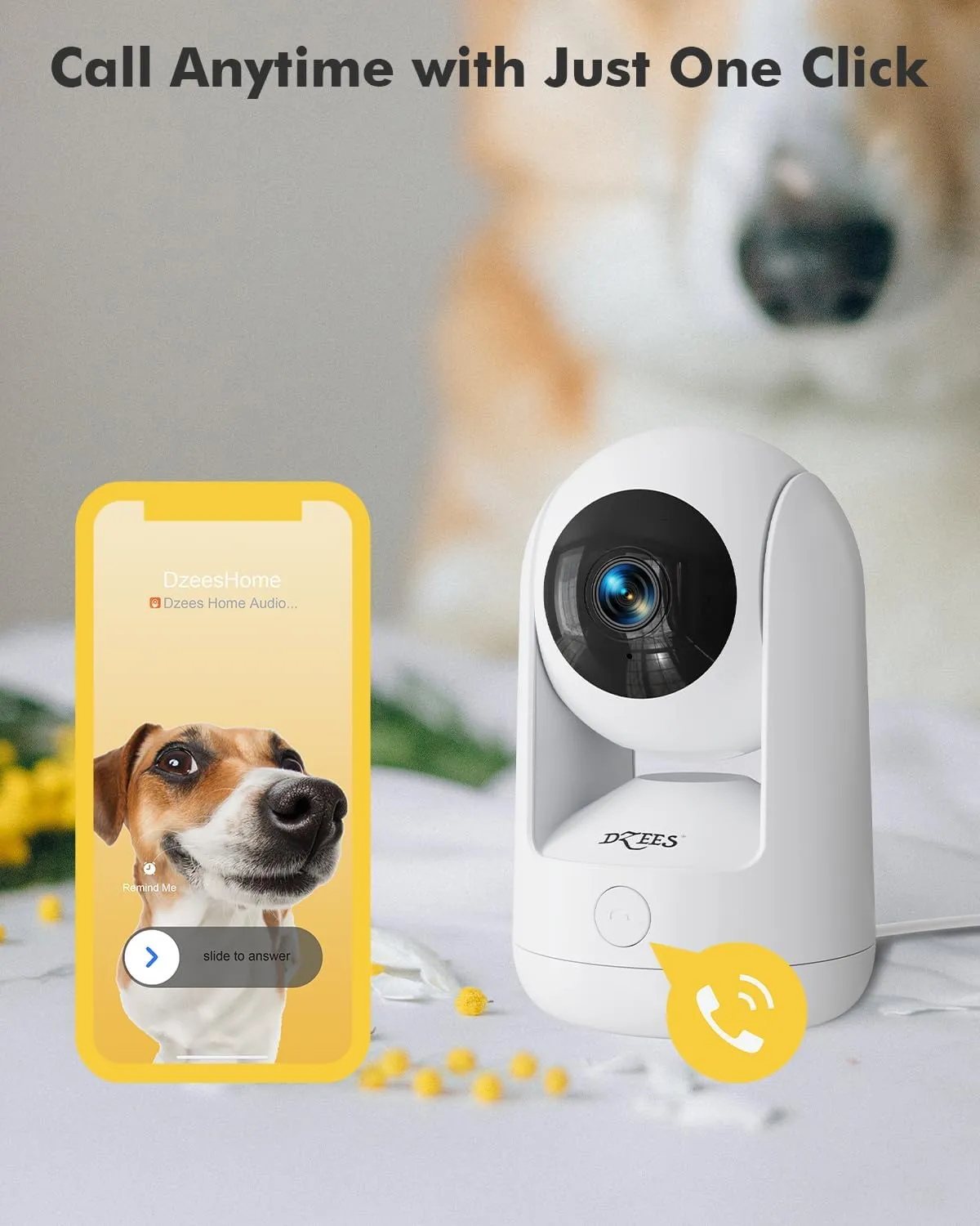 360° PTZ Wired WiFi Camera 24/7 Dog Pet Camera Indoor Security Camera with 2.4 Ghz WiFi Dzees CA49