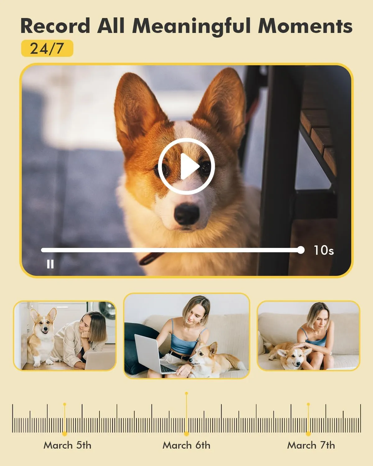 360° PTZ Wired WiFi Camera 24/7 Dog Pet Camera Indoor Security Camera with 2.4 Ghz WiFi Dzees CA49
