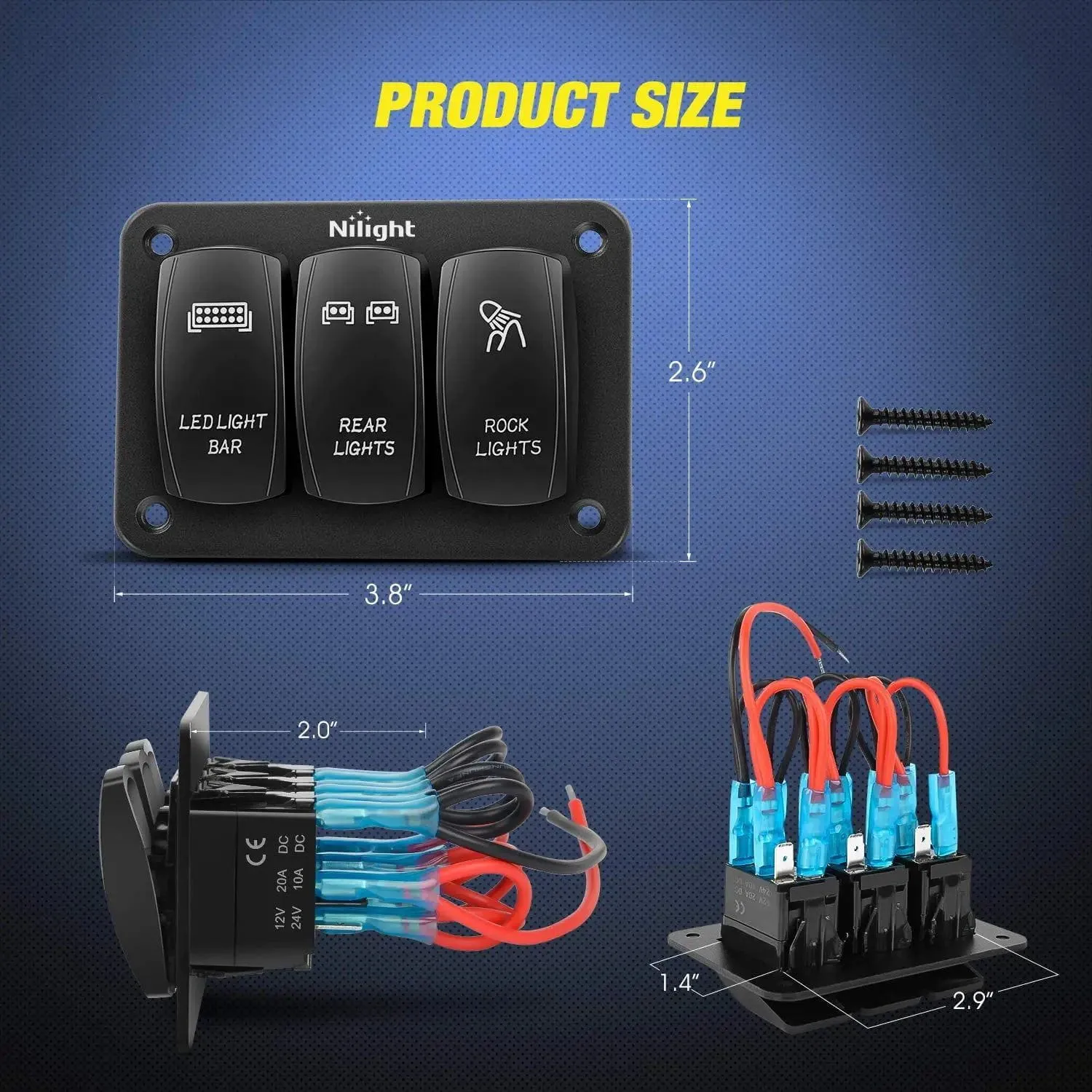 3Gang Led Light Bar/Rear Lights/Rock Lights 5Pin ON/Off Rocker Switch Panel Red