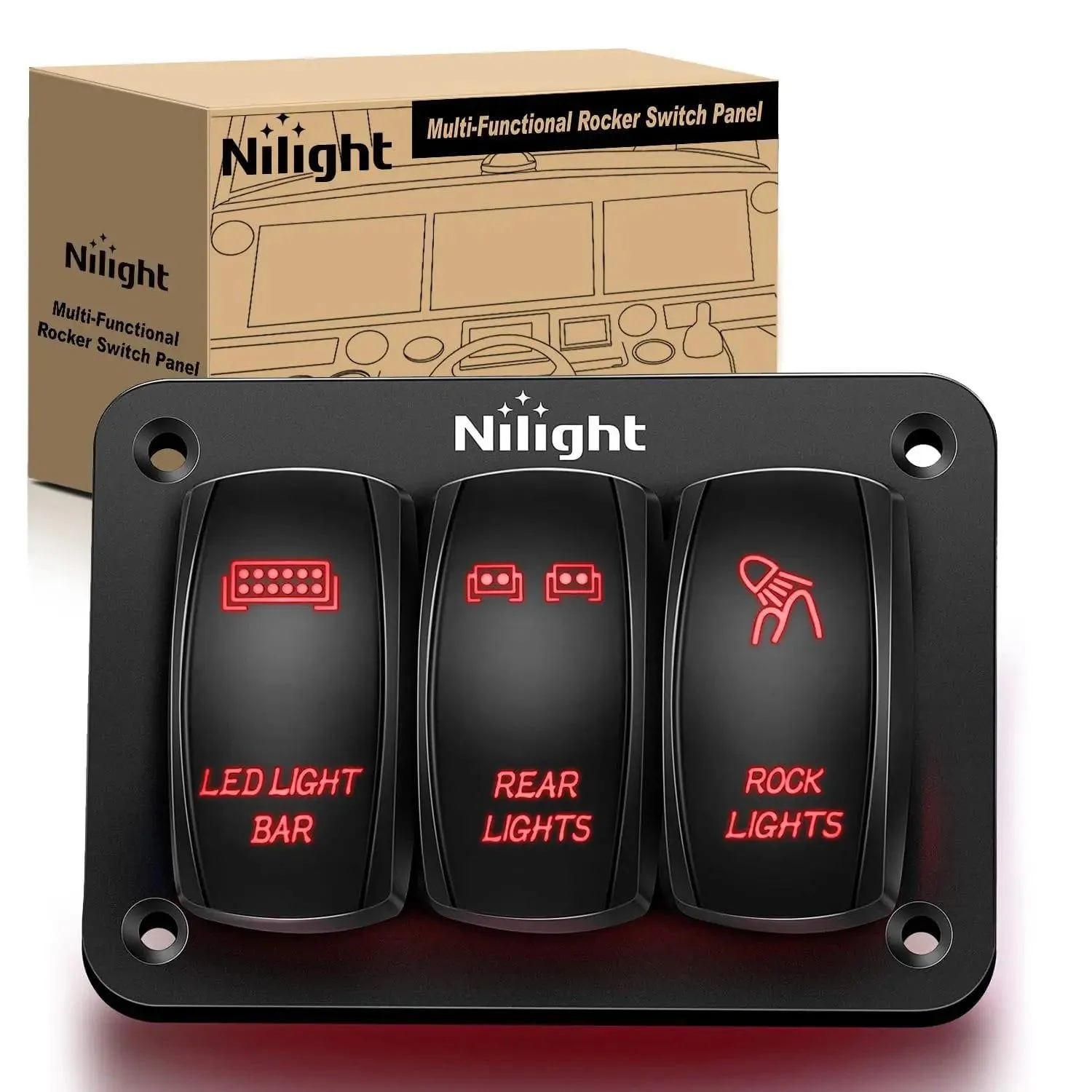 3Gang Led Light Bar/Rear Lights/Rock Lights 5Pin ON/Off Rocker Switch Panel Red