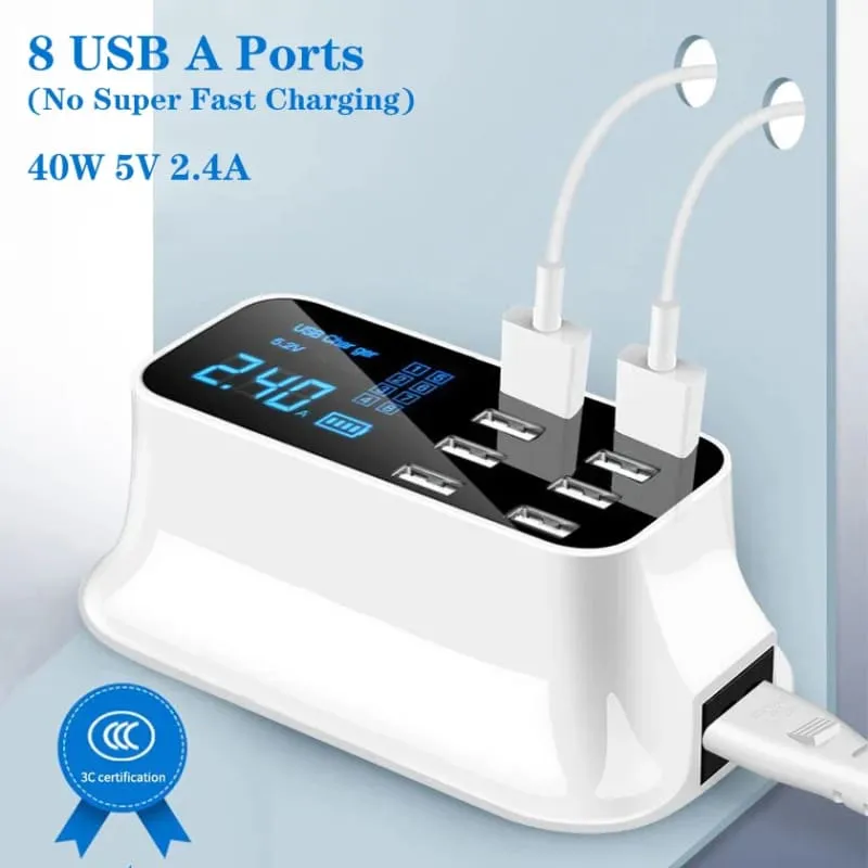 8-port Usb Charger with Fast Charge Led Display for All Devices