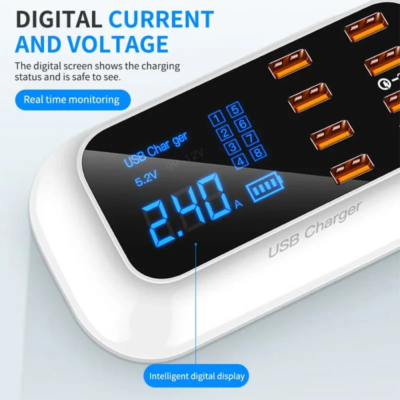 8-port Usb Charger with Fast Charge Led Display for All Devices