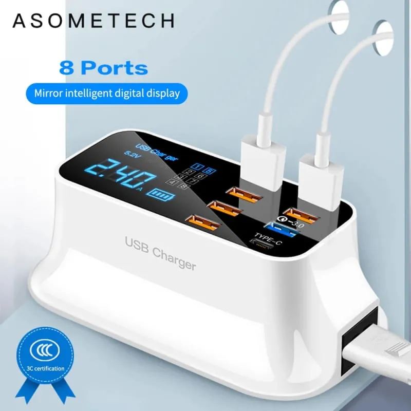 8-port Usb Charger with Fast Charge Led Display for All Devices