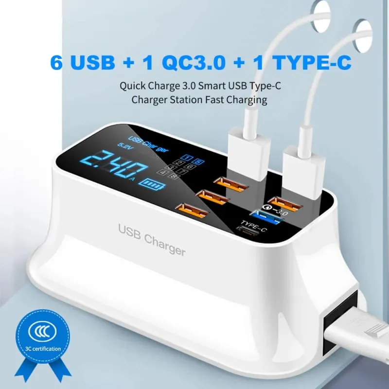 8-port Usb Charger with Fast Charge Led Display for All Devices