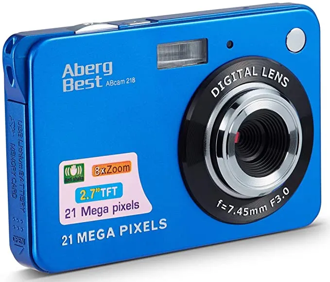 AbergBest 21 Mega Pixels 2.7" LCD Rechargeable HD Digital Camera Video Camera Digital Students Cameras,Indoor Outdoor for Adult/Seniors/Kid (Blue)