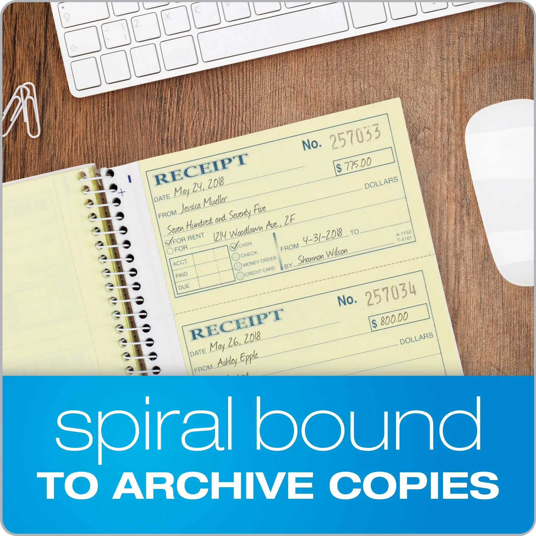 Adams Money and Rent Receipt Book, 2-Part Carbonless, 5-1/4" x 11", Spiral Bound, 200 Sets per Book, 4 Receipts per Page (SC1152) Smaller pack