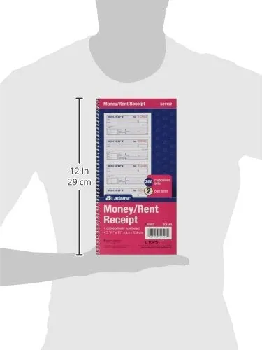 Adams Money and Rent Receipt Book, 2-Part Carbonless, 5-1/4" x 11", Spiral Bound, 200 Sets per Book, 4 Receipts per Page (SC1152)
