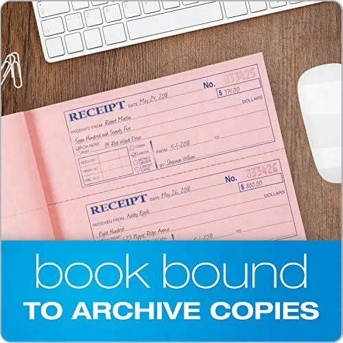 Adams Money and Rent Receipt Book, 3-Part, Carbonless, White/Canary/Pink, 7-5/8" x 10-7/8", Bound Wraparound Cover, 100 Sets per Book, 4 Receipts per Page (TC1182)