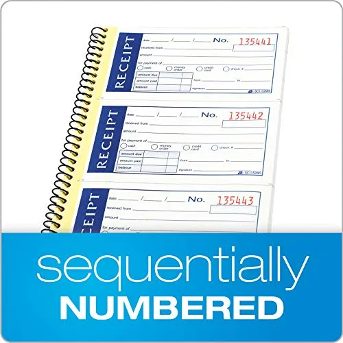 Adams Write n' Stick Receipt Book, 2-Part, Carbonless, White/Canary, 5-1/4" x 11", Spiral Bound, 200 Sets per Book, 4 Receipts per Page (SC1152WS)