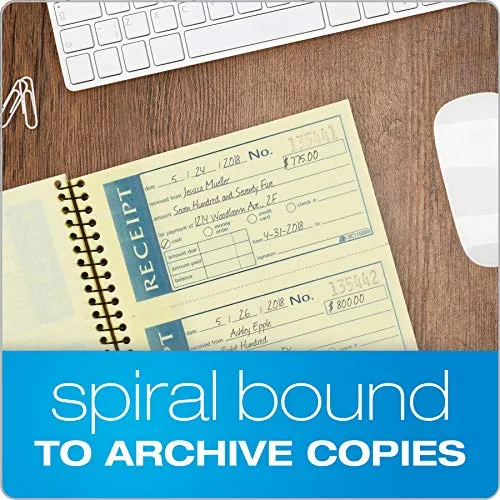Adams Write n' Stick Receipt Book, 2-Part, Carbonless, White/Canary, 5-1/4" x 11", Spiral Bound, 200 Sets per Book, 4 Receipts per Page (SC1152WS)