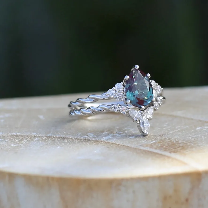 Alexandrite and Diamond Wedding Set, 18ct White Gold, size O or 7.25