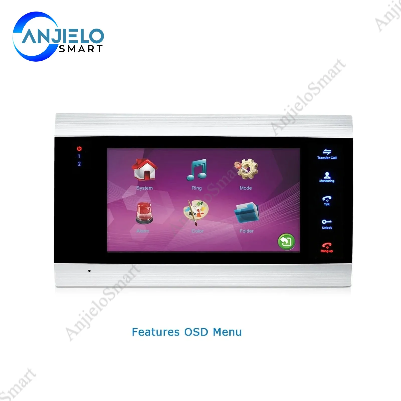 AnjieloSmart 7 inch Touch Button Video Doorbell Intercom Waterproof Door Phone intercom 1 monitor    1 doorphone   16G SD Card