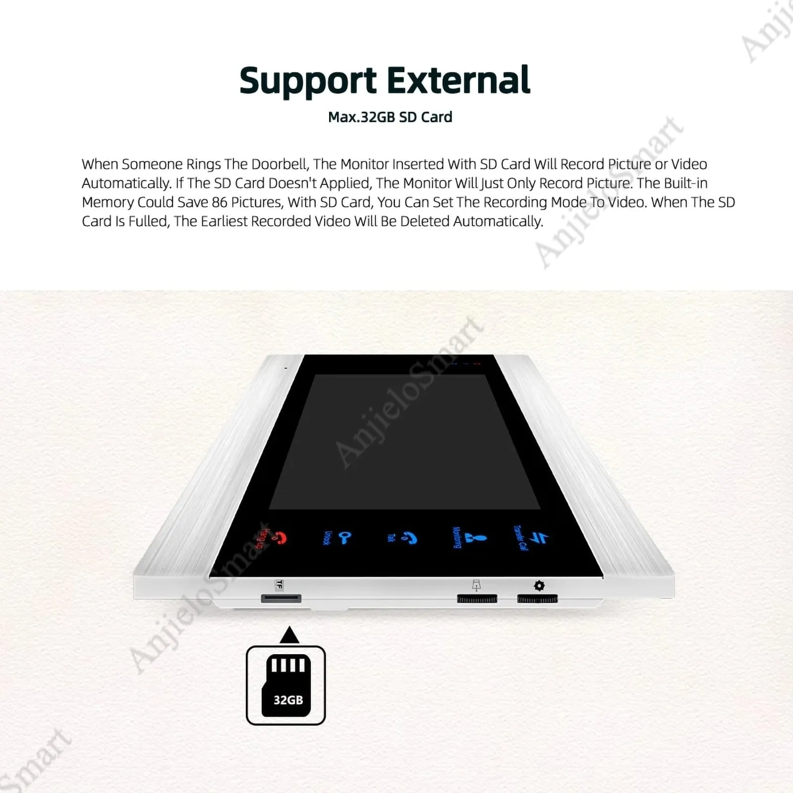 AnjieloSmart 7 inch Touch Button Video Doorbell Intercom Waterproof Door Phone intercom 1 monitor    1 doorphone   16G SD Card