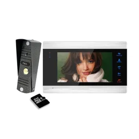 AnjieloSmart 7 inch Touch Button Video Doorbell Intercom Waterproof Door Phone intercom 1 monitor    1 doorphone   16G SD Card