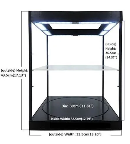 (BACKORDER) 1:6 Clear Rotating  figure Display Case / Box with USB Powered LEDs (Black)
