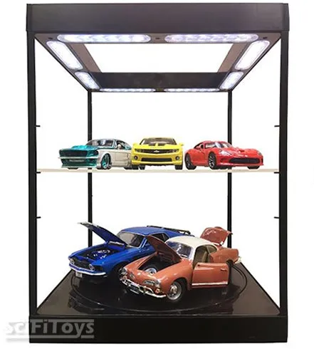 (BACKORDER) 1:6 Clear Rotating  figure Display Case / Box with USB Powered LEDs (Black)
