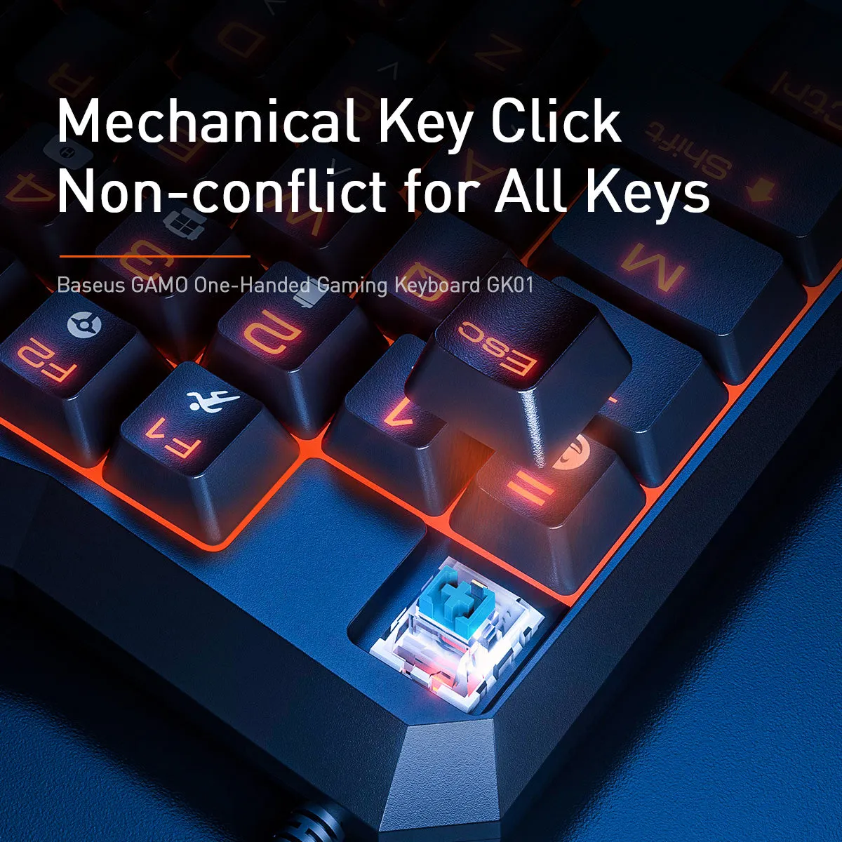 Baseus GAMO USB Corded One-Handed Blue Switch Gaming Keyboard with 35 programmable keys for PC and Mobile