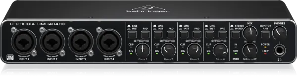 Behringer U-PHORIA UMC404HD Audiophile 4x4, 24-Bit/192 kHz USB Audio/MIDI Interface with MIDAS Mic Preamplifiers - Each