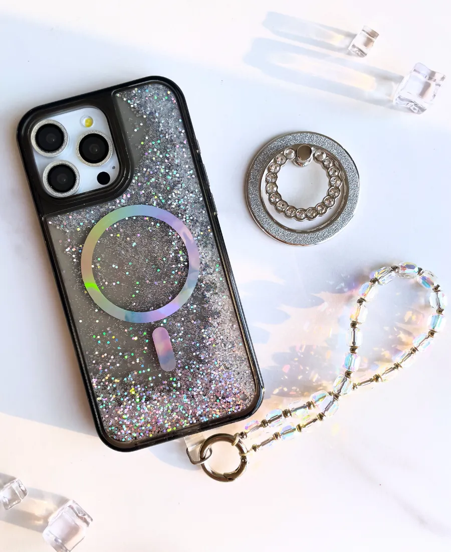 Black Holo Glitter MagSafe Phone Case