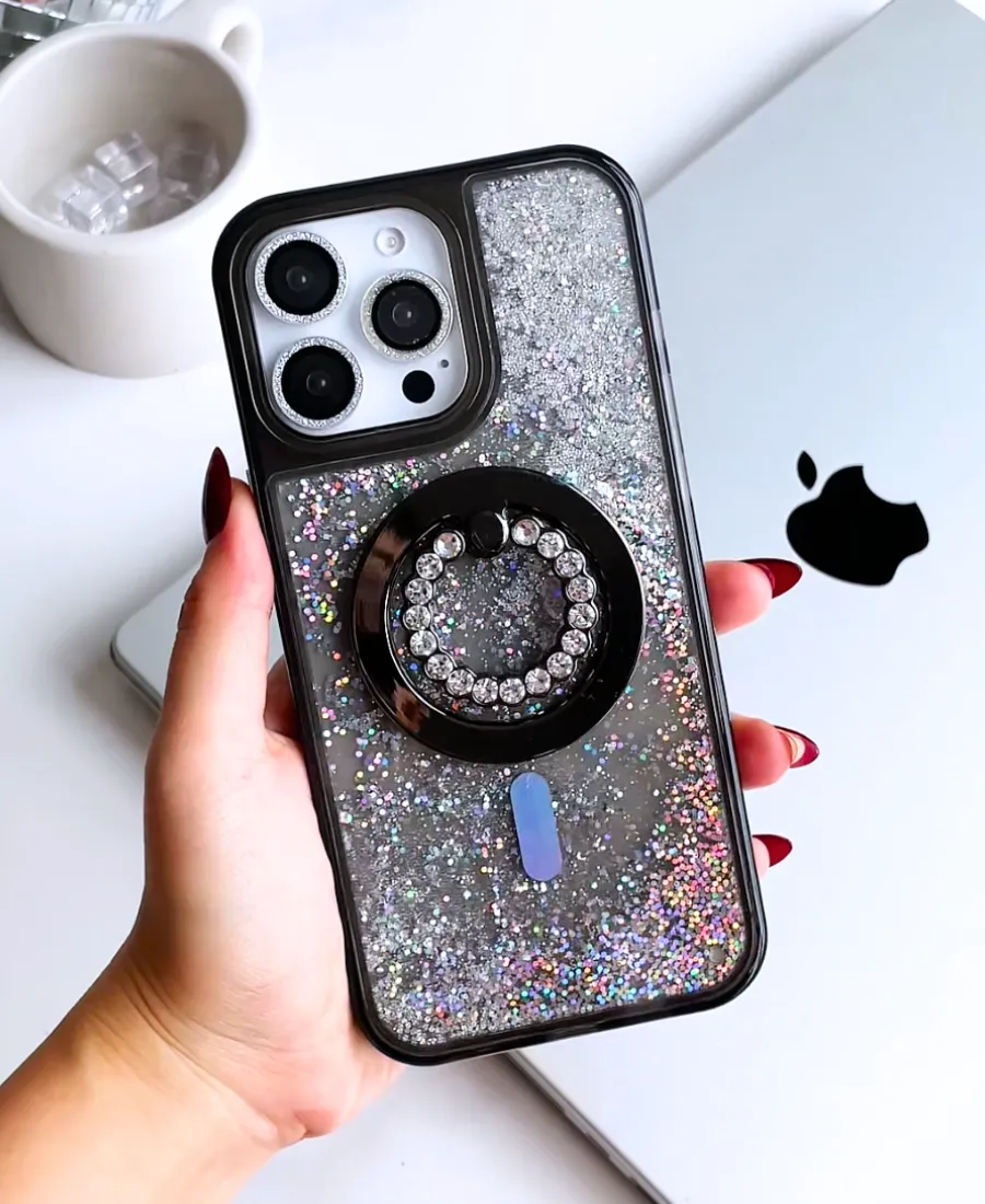 Black Holo Glitter MagSafe Phone Case