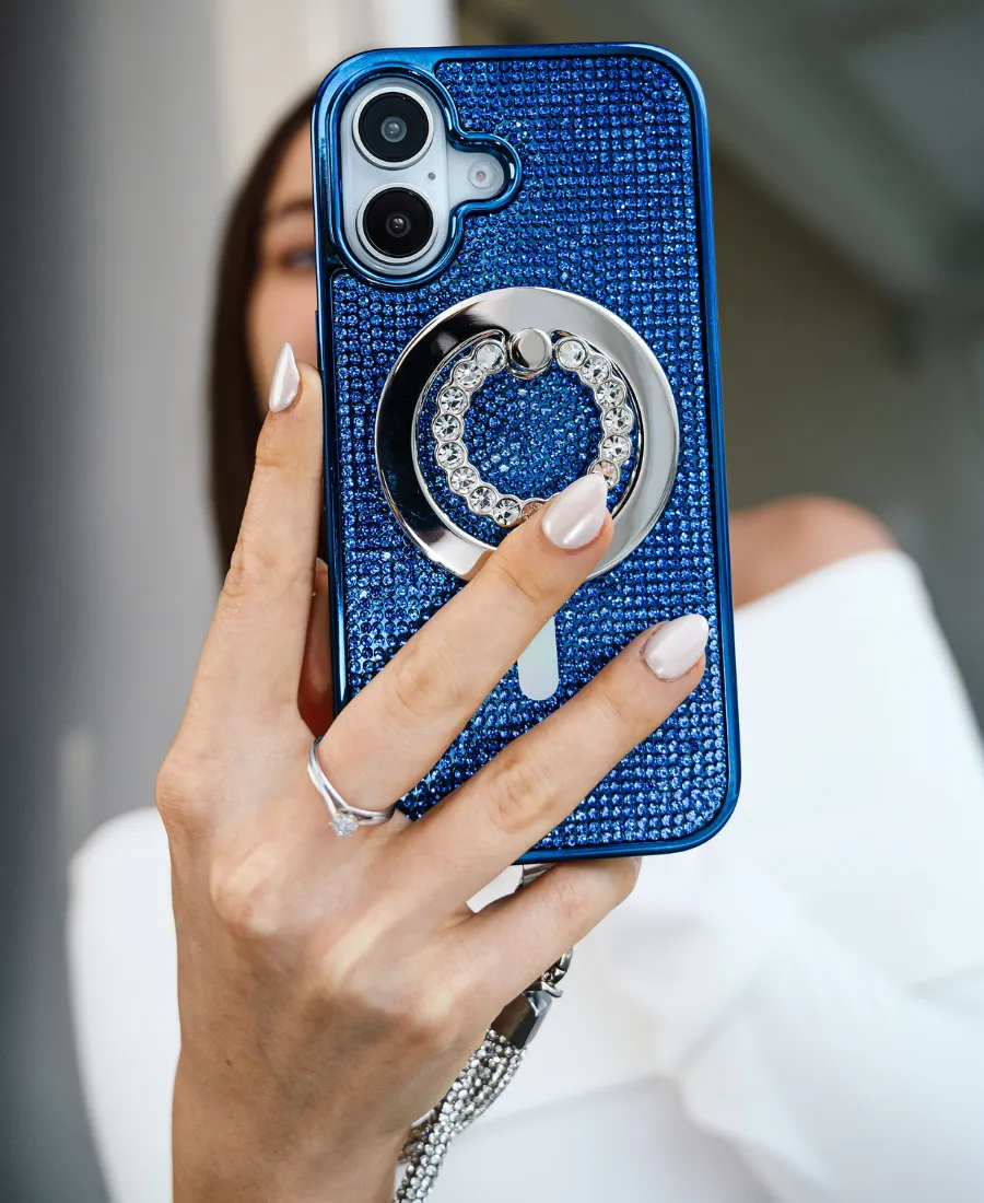 Blue Crystal Glam MagSafe Phone Case