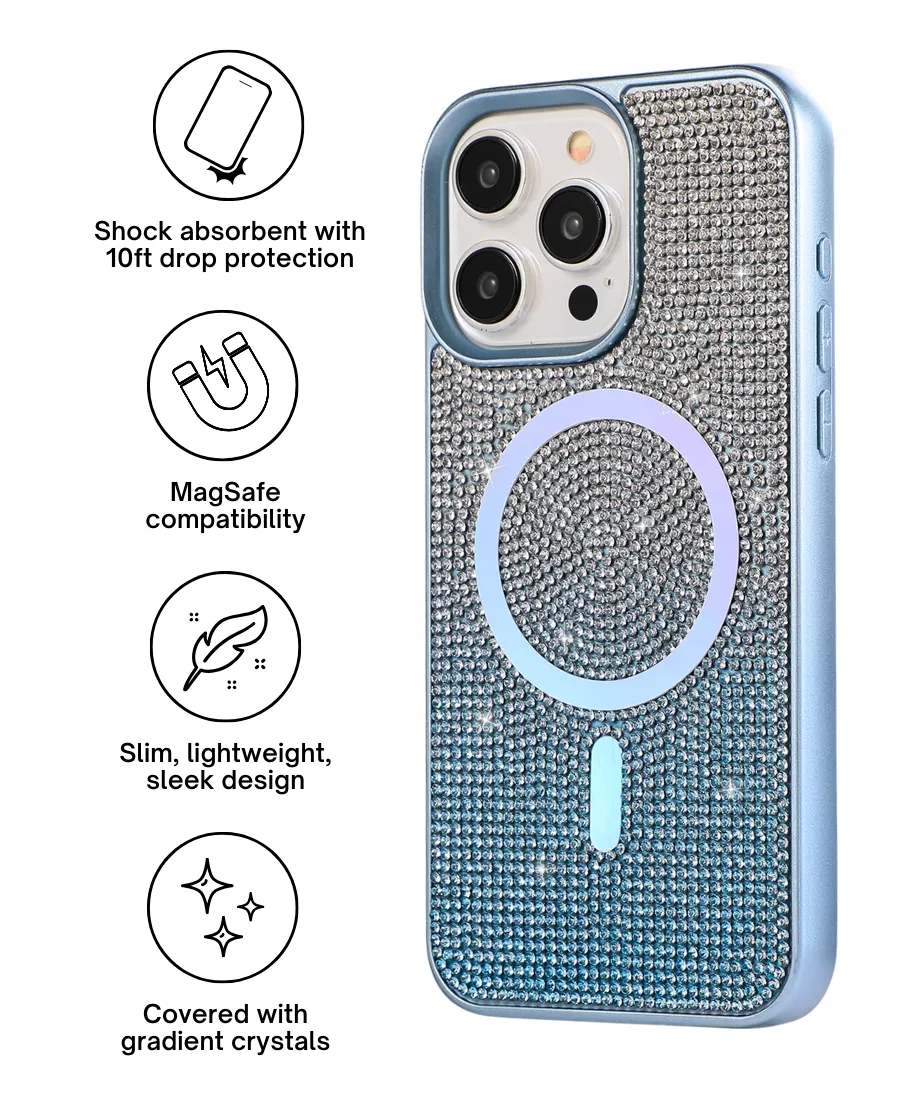 Blue Ombre Crystal Glam MagSafe Phone Case