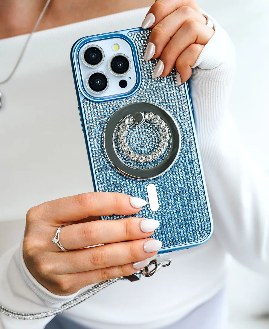 Blue Ombre Crystal Glam MagSafe Phone Case