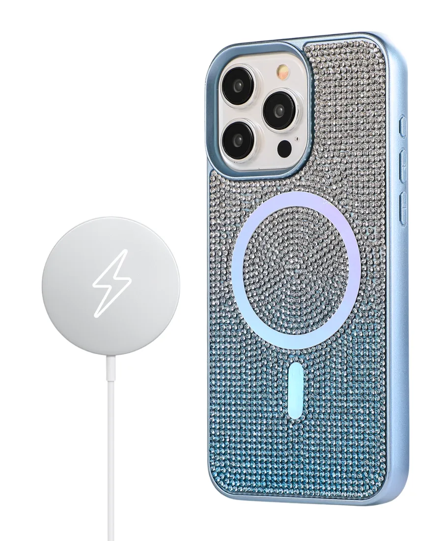 Blue Ombre Crystal Glam MagSafe Phone Case