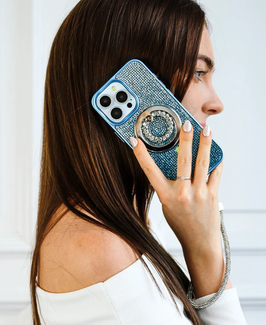 Blue Ombre Crystal Glam MagSafe Phone Case