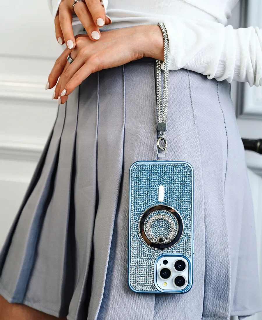 Blue Ombre Crystal Glam MagSafe Phone Case