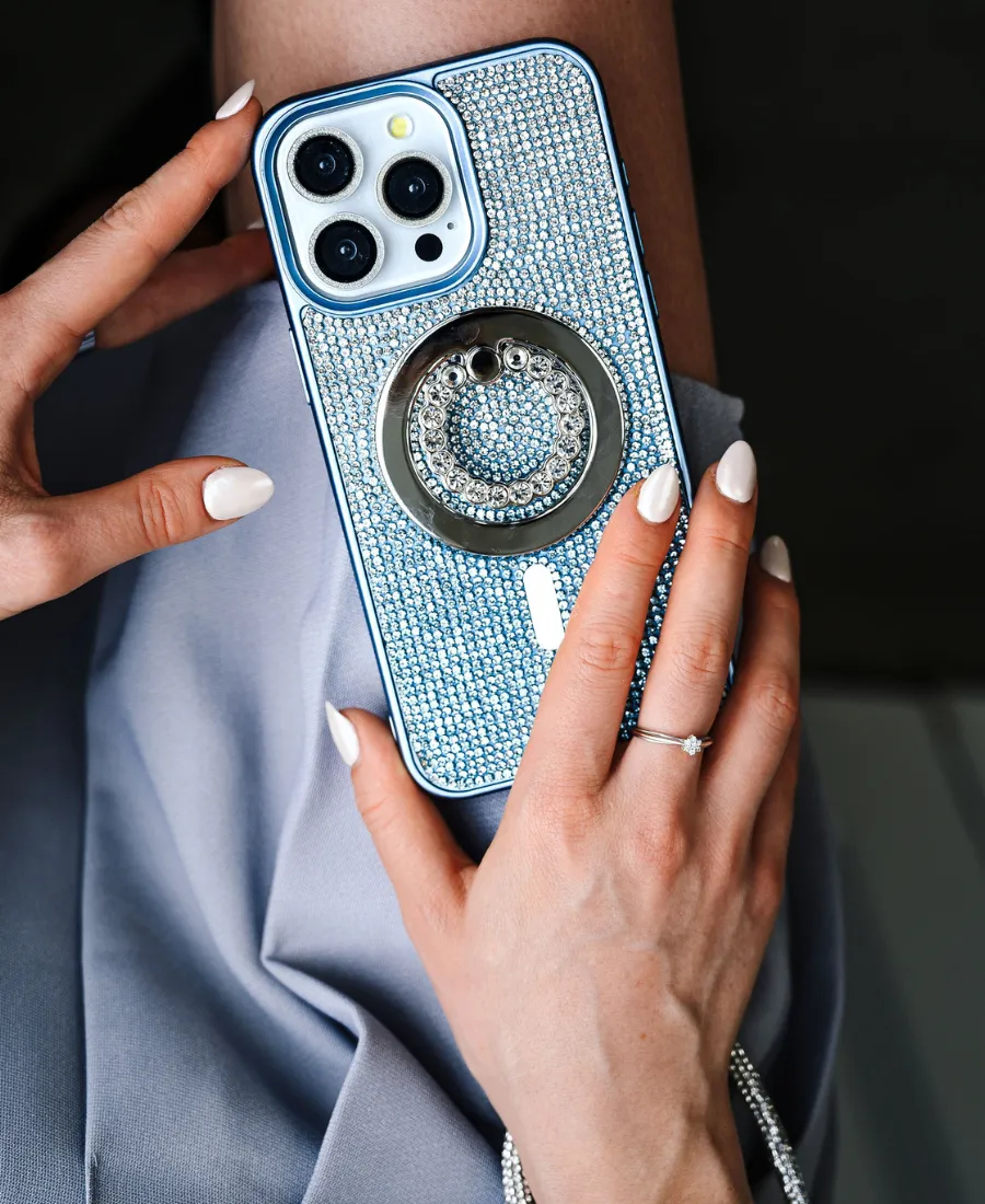 Blue Ombre Crystal Glam MagSafe Phone Case
