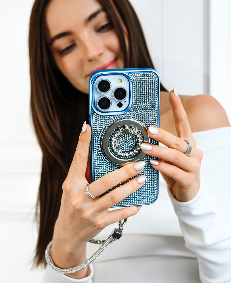 Blue Ombre Crystal Glam MagSafe Phone Case