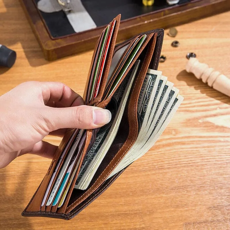 BULLCAPTAIN Men Genuine Leather Vintager RFID Blocking Anti-theft Wallet