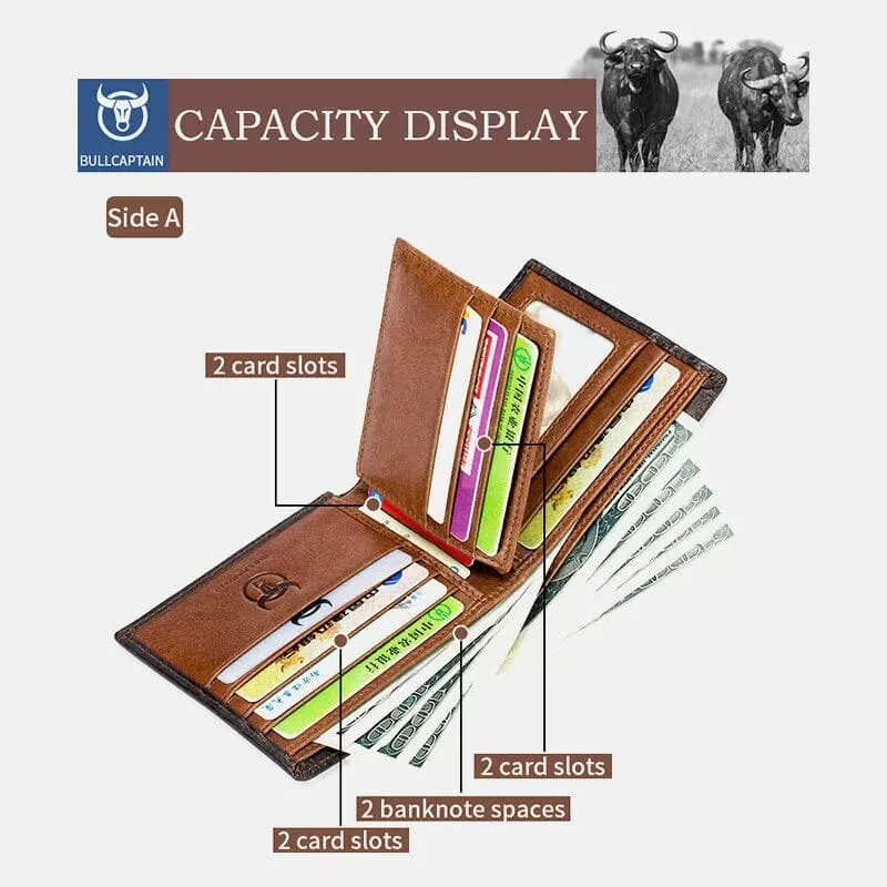 BULLCAPTAIN Men Genuine Leather Vintager RFID Blocking Anti-theft Wallet