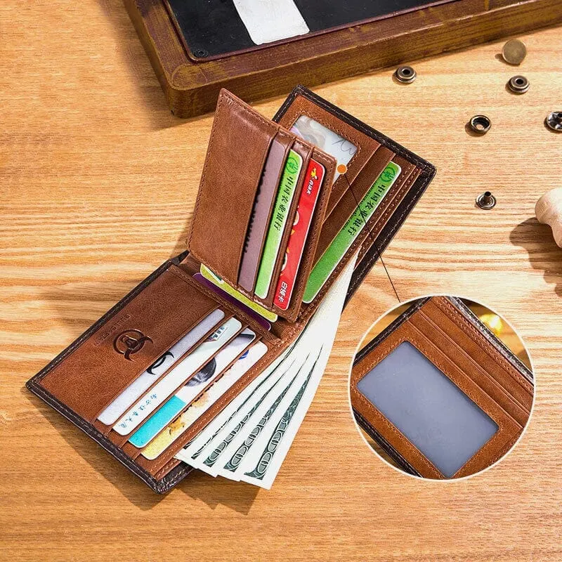 BULLCAPTAIN Men Genuine Leather Vintager RFID Blocking Anti-theft Wallet