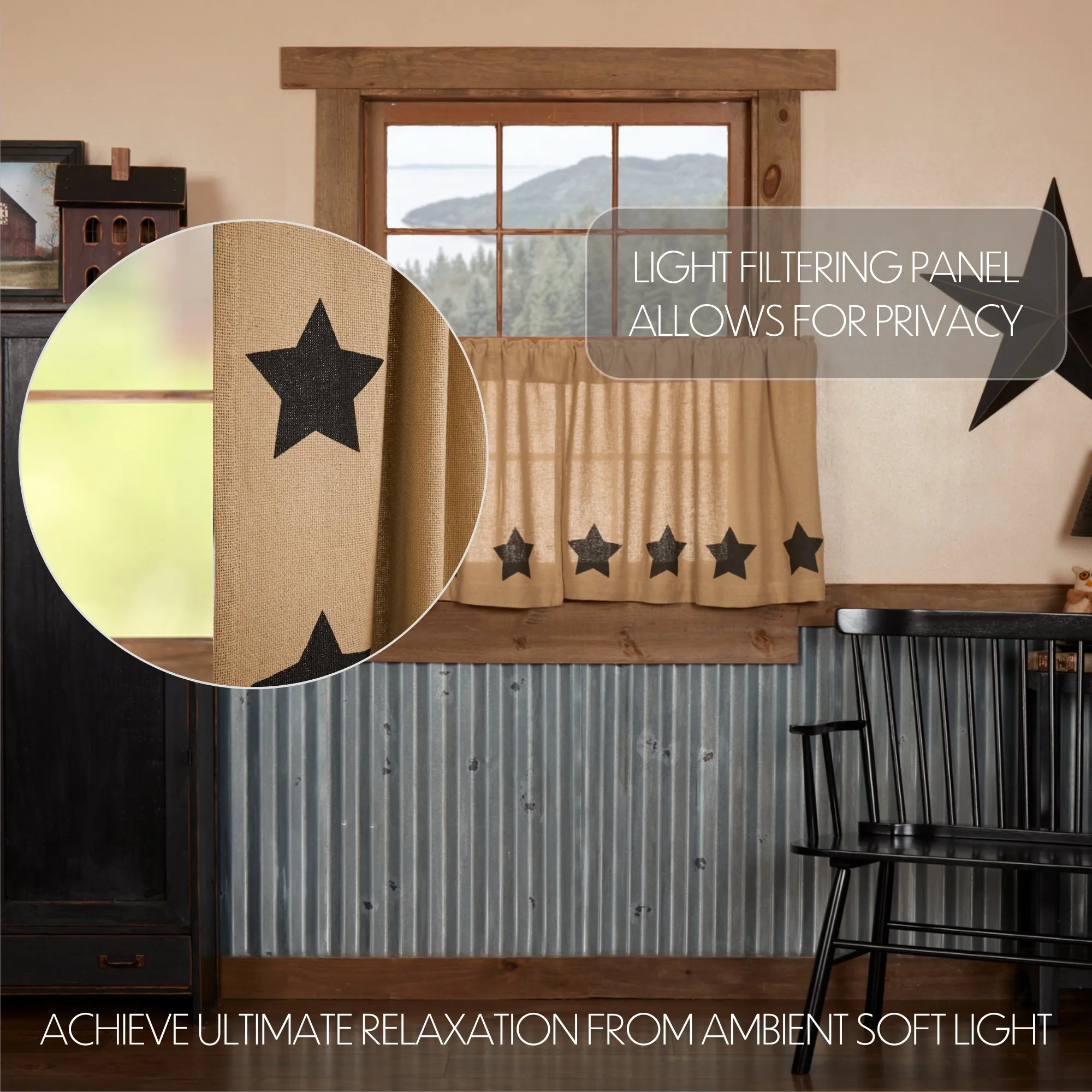 Burlap w/ Stencil Stars Tier Set of 2