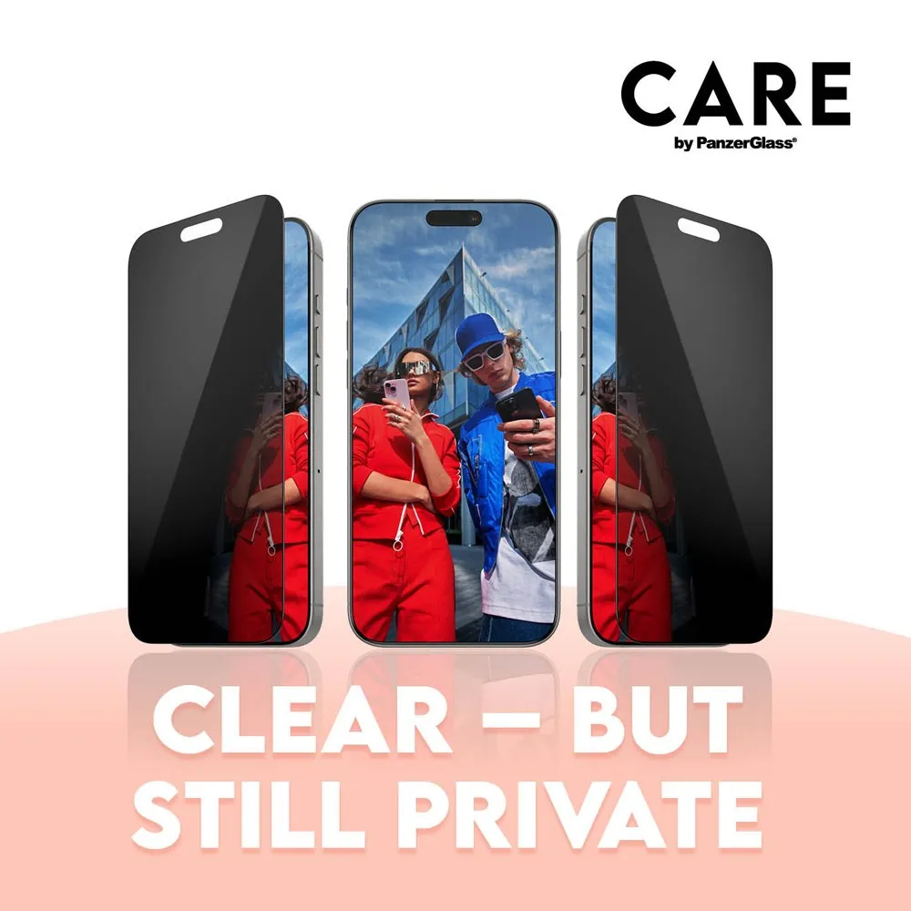 CARE By PanzerGlass iPhone 16 Pro 3-i-1 FLAGSHIP MagSafe Bundle - Cover / Privacy Skærmbeskyttelse (UWF) / Kamerabeskyttelse - Gennemsigtig / Sort