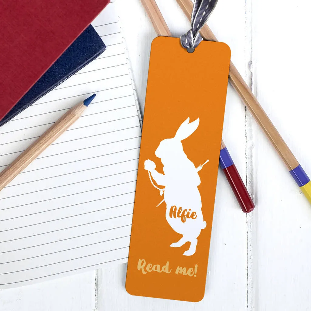 Children's Personalised 'Read Me' Rabbit Metal Bookmark