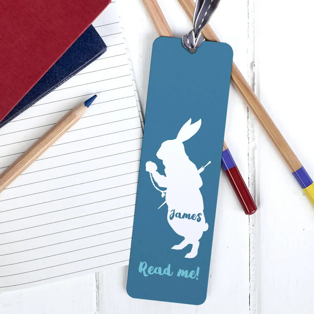 Children's Personalised 'Read Me' Rabbit Metal Bookmark