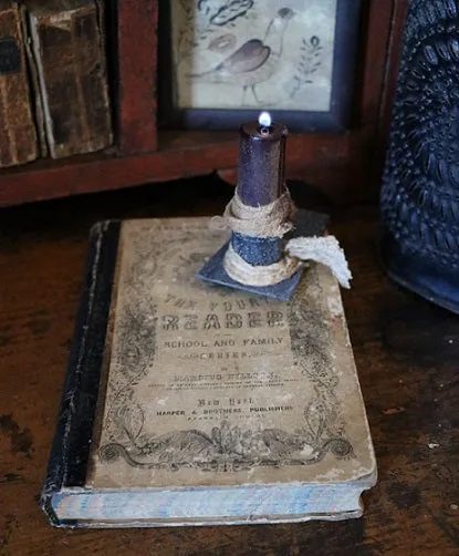 Child's Reader Wilson dated 1860 and Book Light