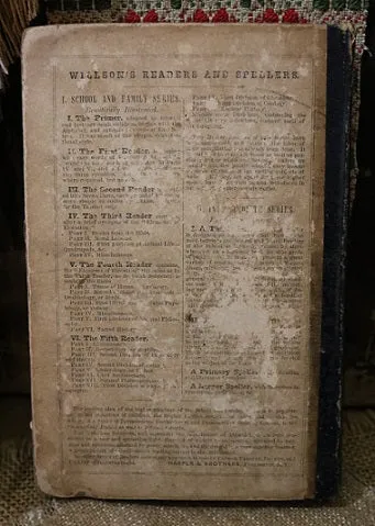 Child's Reader Wilson dated 1860 and Book Light